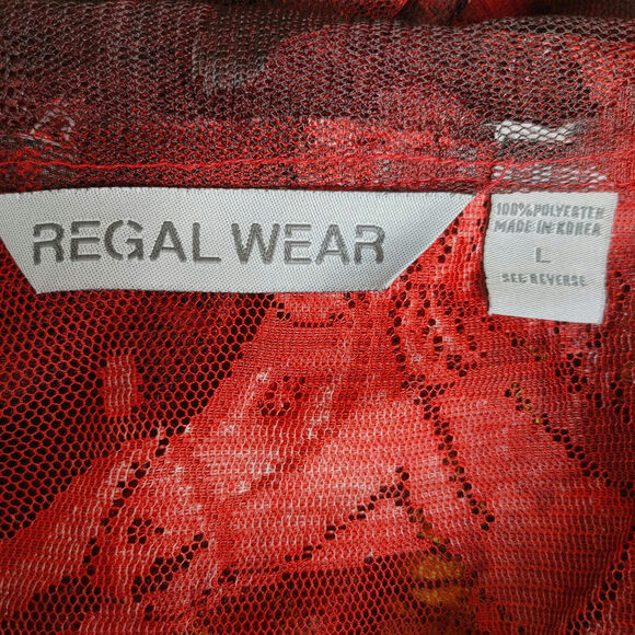 Regal Wear Men's LG Red/Black/Yellow Mesh Button Down Abstract Print Shirt - Picture 5 of 5